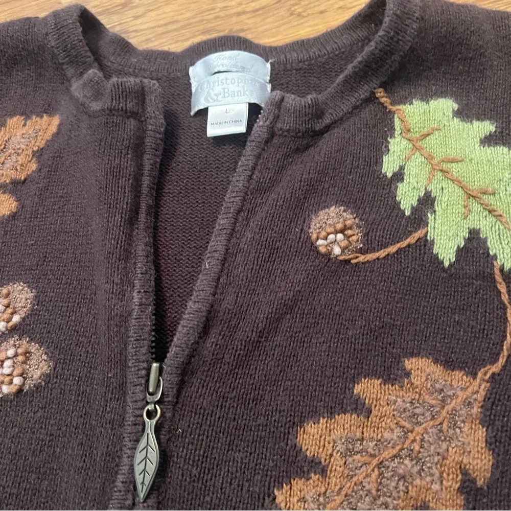 Womens vintage 3D leaf knit  zip up sweater/ cardigan